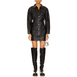 Free People Revolve 'Amber' Black Viscose Faux Leather Mini Size 8